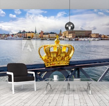 Picture of Stockholm old town cityscape and Royal crown Sweden